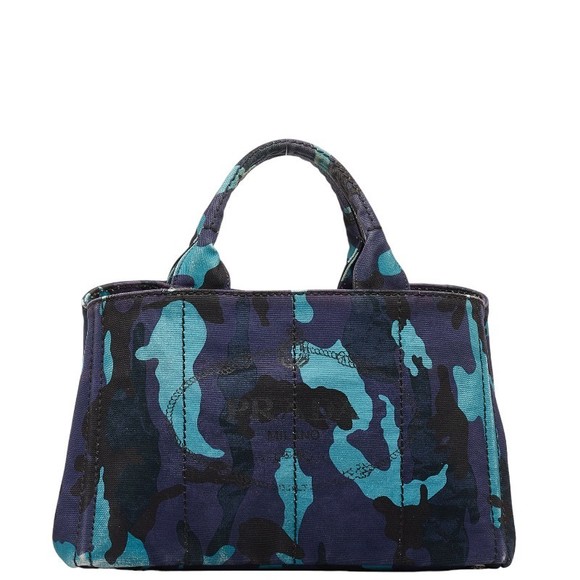 Prada Triangle Blue Multicolor Canapa Plate Camouflage - Picture 1 of 11